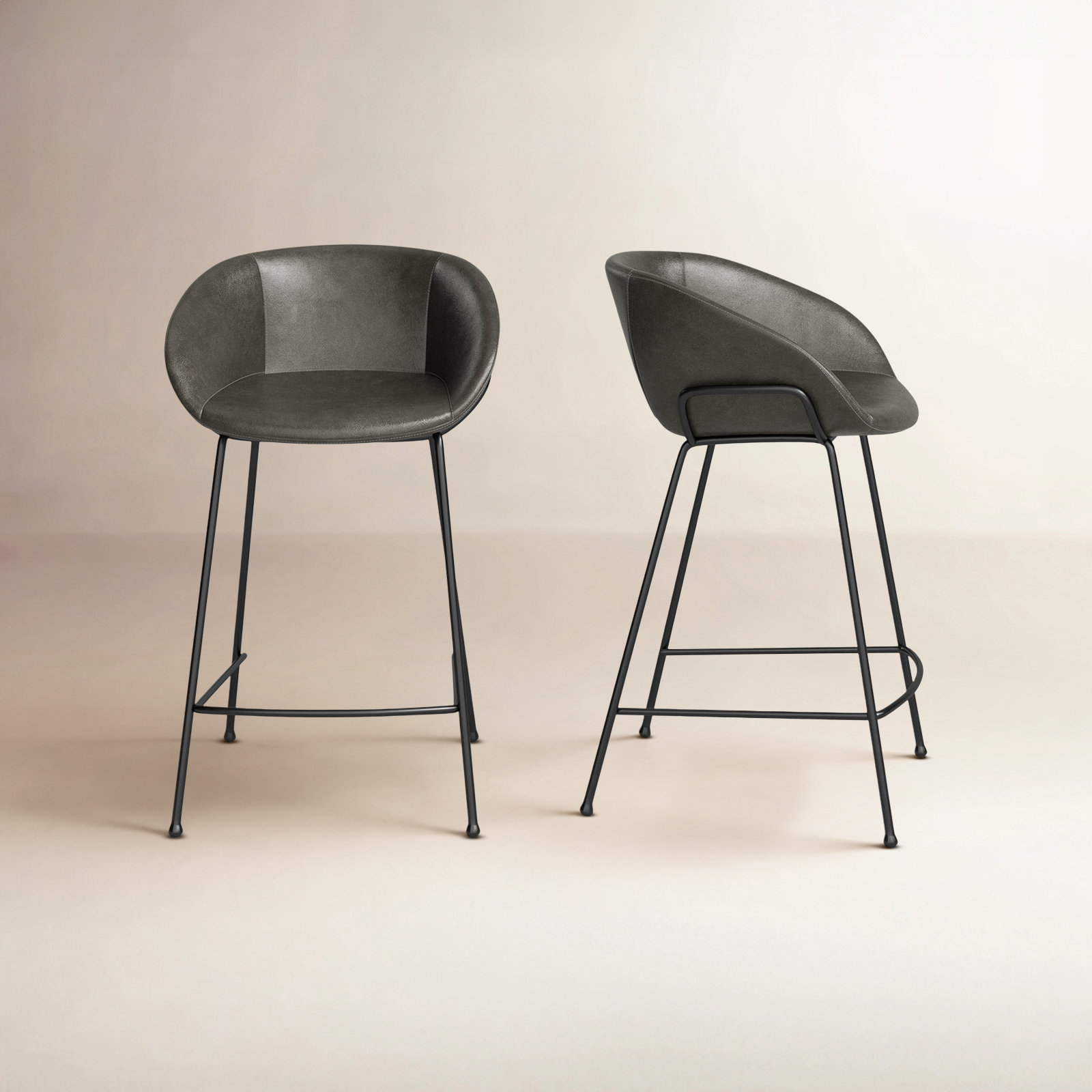 Ardea 30" Bar Stool, Counter Stool (25.6" Seat Height), Vintage Dark Gray Faux Leather