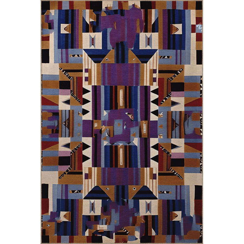 Tapis décoratif multicolore à motif géométrique mixte, Rectangle 3 pi 3 po x 4 pi 11 po