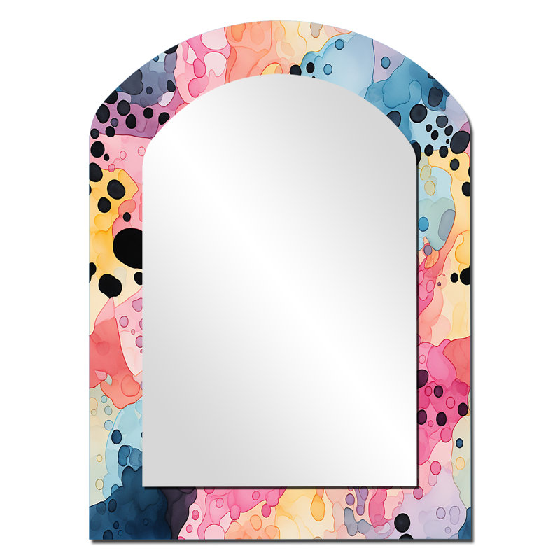 Aquarelle excentricité rose et bleu - décor de miroir mural arche abstraite, 34 po x 25 po