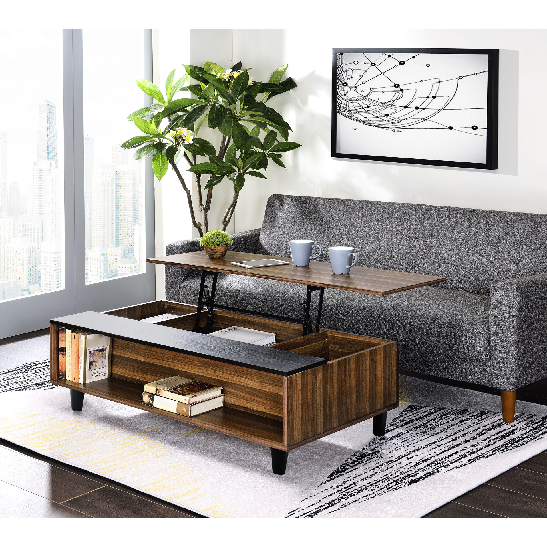 Latitude Run® Lift - Top Coffee Table In Walnut And Black Finish. A ...