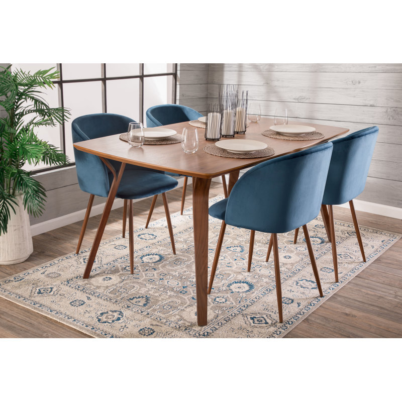 Terrance 18.5'' H Velvet Upholstered Parsons Chair, Blue, Walnut