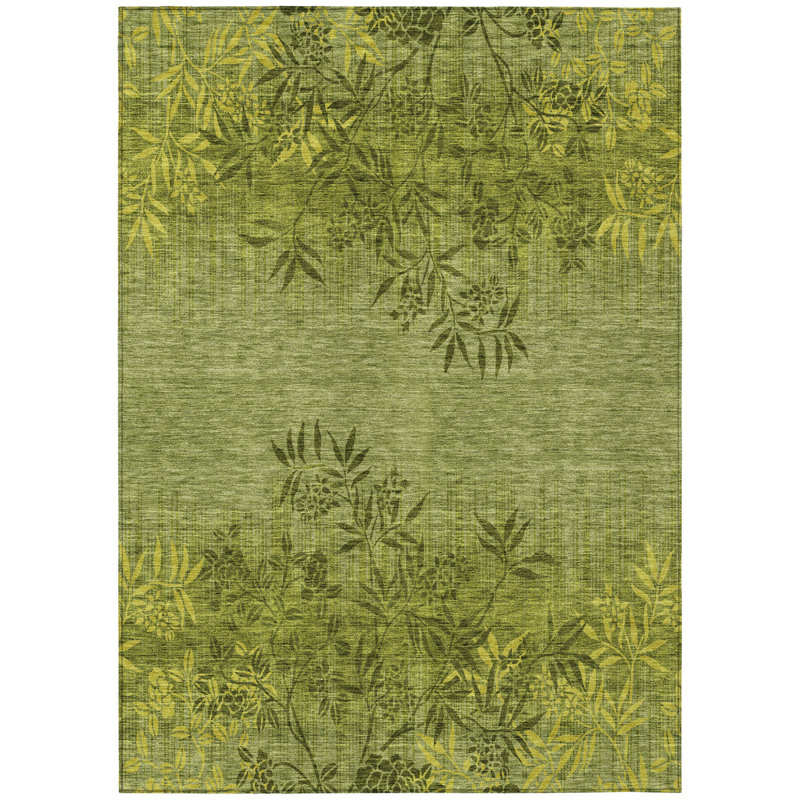 Tapis d'intérieur lavable floral vert olive et vert fougère 5 pi x 8 pi HomeRoots