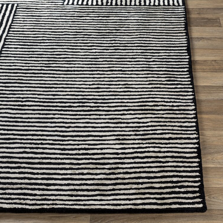 INK+IVY Arbor Stripe Tassel Cotton Tufted Rug - Black/Neutral