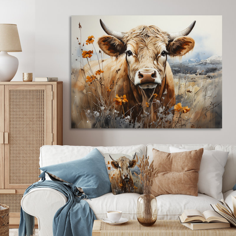 Wyre Cow In The Meadow III - impressions sur toile de vache, H 16 po x l 32 po, Toile tendue, Sans cadre