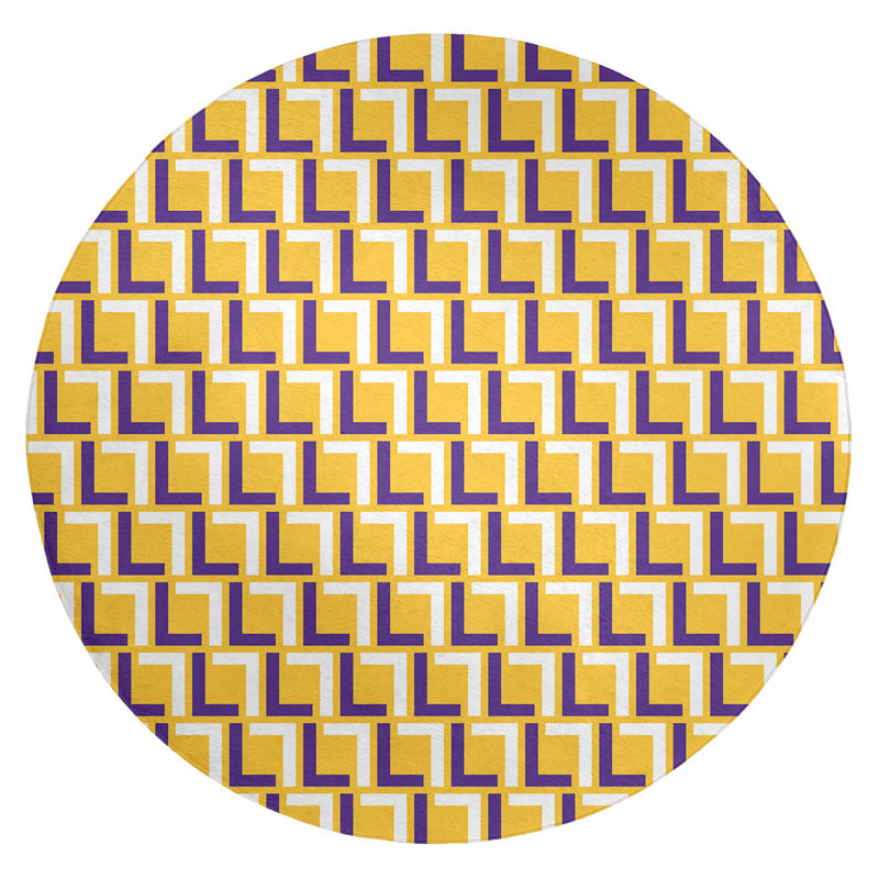 Tapis rond jaune / mauve à motif géométrique