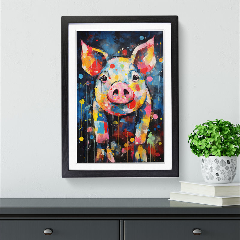 Pig Abstract No.2 - Single Picture Frame Print on Wood, Black Framed, 34cm H x 25cm W x 2cm D