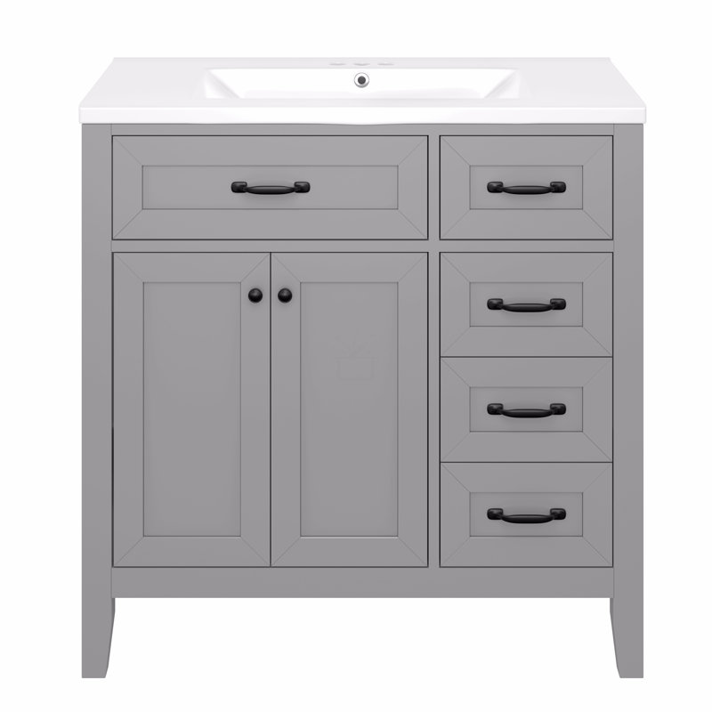 36" Bathroom Vanity With Sink Combo, Gray Bathroom Cabinet With Drawers, Gray