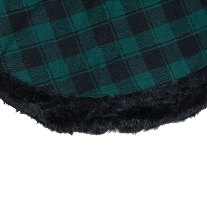 Jupe d'arbre de Noël écossais vert et noir 48 po avec fausse fourrure