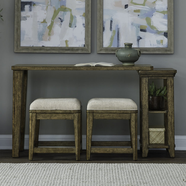  Gertraute 3 Piece Console Table Set w/ 2 Upholstered Stools