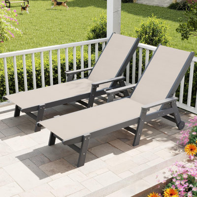 Adjustable Patio Lounge Chairs, Hdpe Mobile Modern Poolside Set Of 2