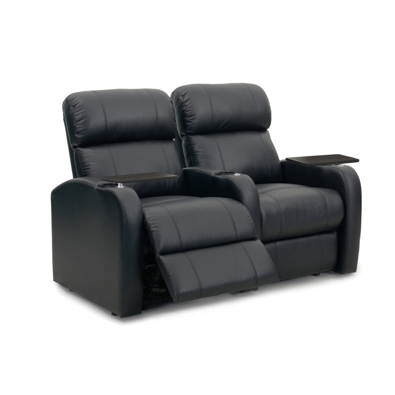 Causeuse de cinéma inclinable électrique en cuir véritable de 28 po de large avec porte-gobelet Komi, Alimentation