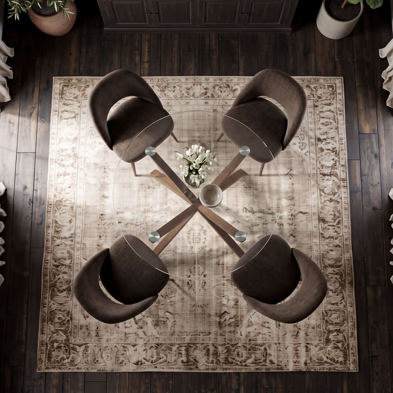 Ensemble repas 5 pièces avec table en verre trempé Aunnika, Mink