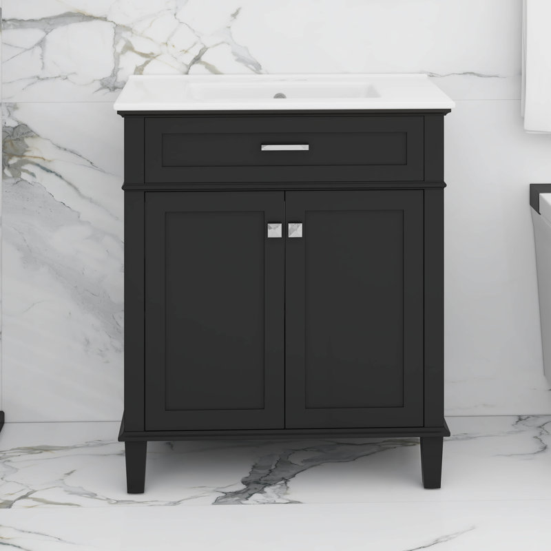 Meuble-lavabo 30 po avec lavabo en céramique, Noir