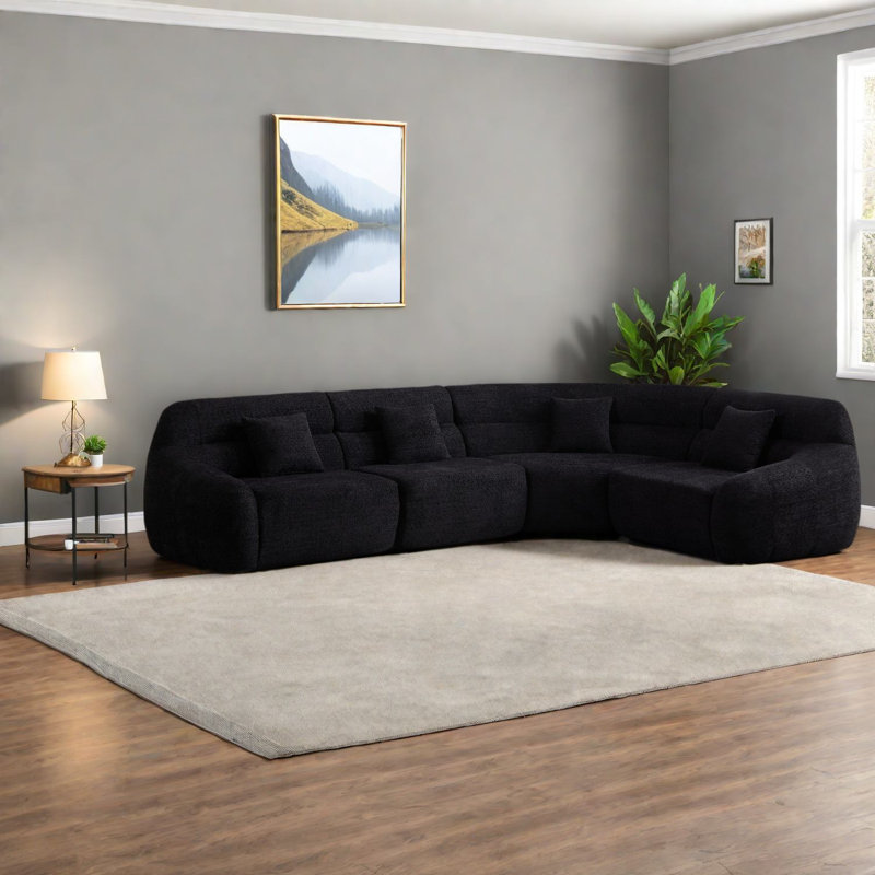 Canapés modulaires luxueux en tissu noir, canapé modulaire spacieux pour la maison