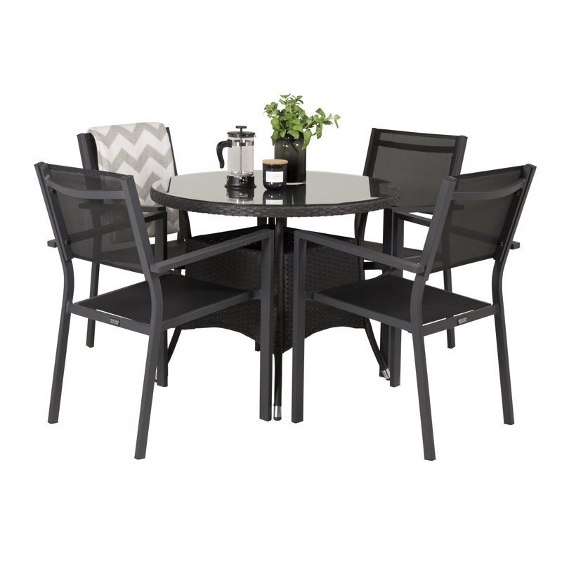 Mitul 4 - Person Patio Dining Set Round Table, Black