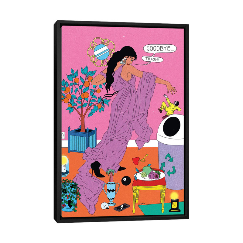Goodbye Trash par Cosmo - impression d'art graphique, H 40 po x l 26 po x P 1,5 po, Pas de tapis, Toile avec cadre noir