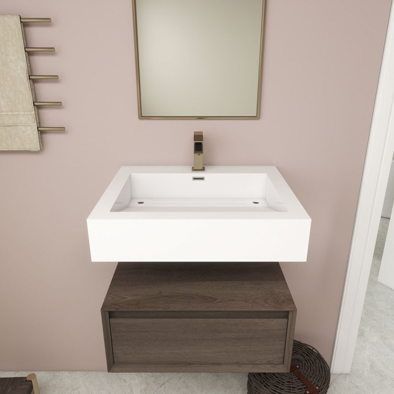 Ensemble de meuble-lavabo mural simple 24 po Alysa, Chêne rouge