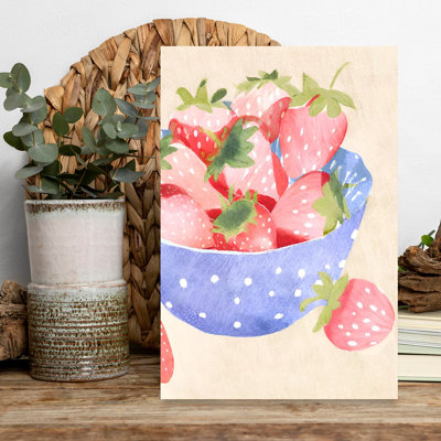 «Fresh Strawberry Bowl», art mural rustique contemporain
