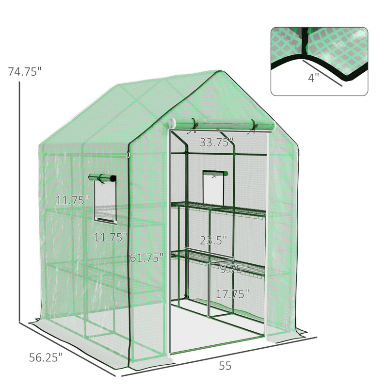 Greenhouse, 74.75" H x 55" W x 56.25" D, Light Green