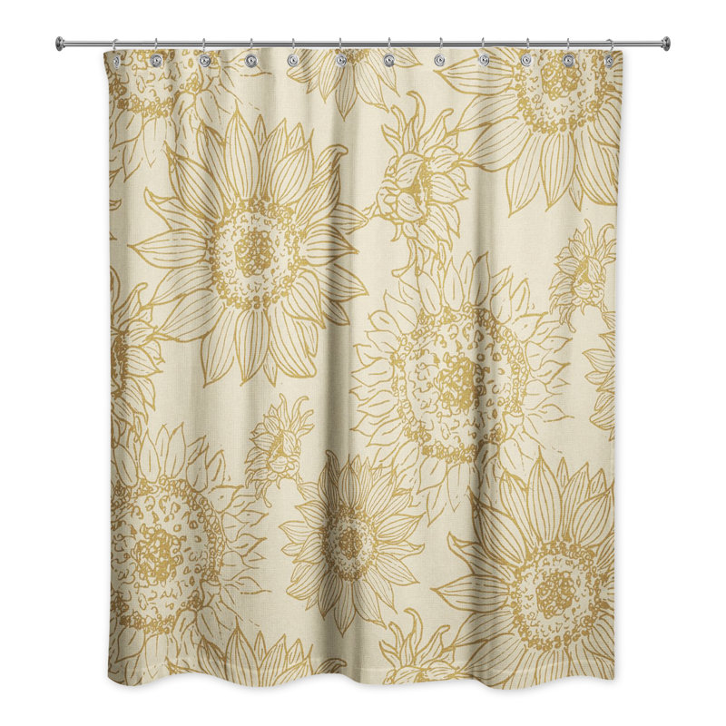 Rideau de douche simple à motif floral, Doré / jaune