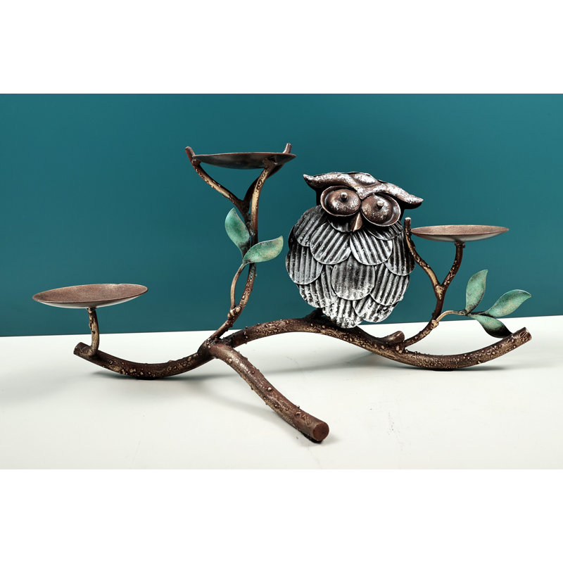Porte-bougie hibou fait à la main 16 po