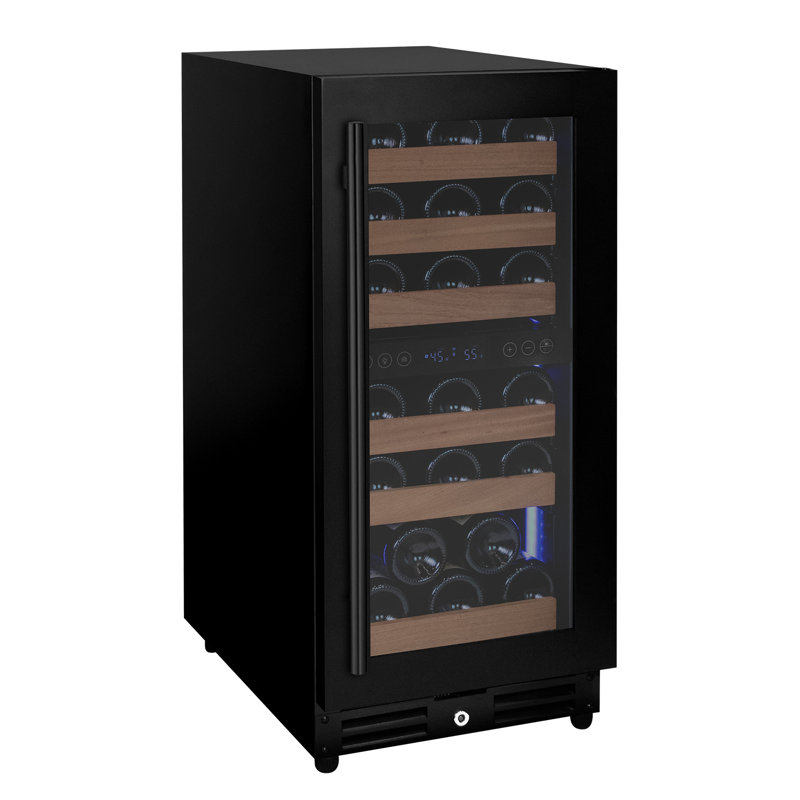 Allavino 15" Wide Reserva Series 30 Bottle Dual Zone Black Right Hinge Wine Refrigerator, Left Handed, Black