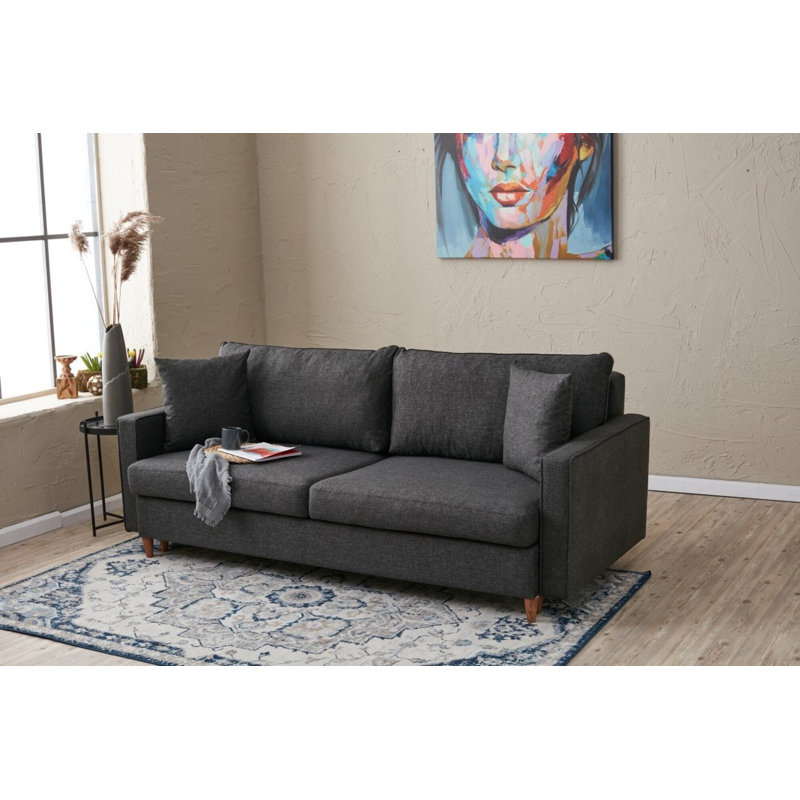 Modern 3-Seat Sofa-Bed, Anthracite Fabric, 82 x 83.5 x 35.4 inches | 100% Polyester Upholstery, Easy Clean | High-Quality FIR & Flakeboard Frame | Perfect for Living Room, Guest Room, Scandinavian Style