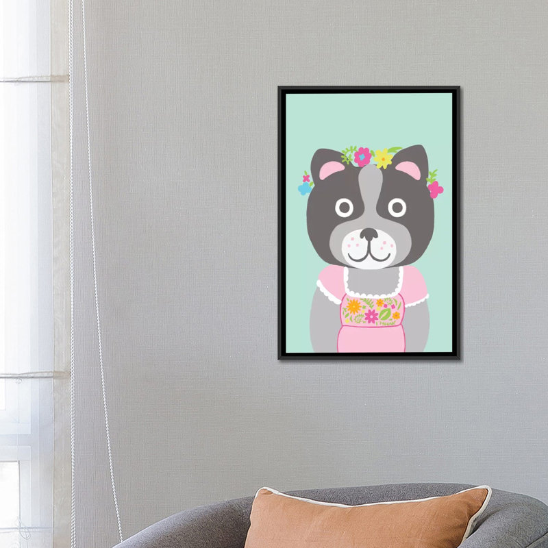 «Fancy Animals III», impression sur toile tendue, H 26 po x l 18 po x P 1,5 po, Toile encadrée noire, Pas de tapis