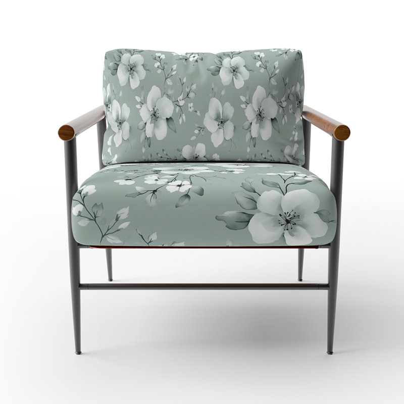 Chaise rembourrée Floral, Bras ronds bruns