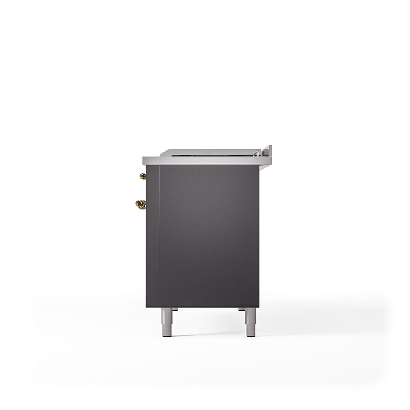 ILVE Nostalgie II 48 in Dual Fuel Range, 5 Burner, Griddle, Frenchtop, Graphite Matte/Brass, Natural Gas