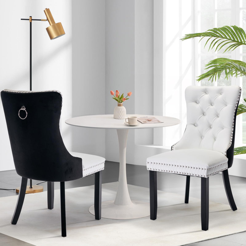 Ensemble de table de salle à manger rond avec 2 chaises, Noir, noir, noir, noir, Blanc/Noir