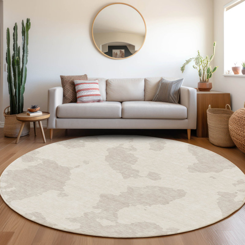 Premium Machine Washable Prisco Ivory Rug, Round 8'