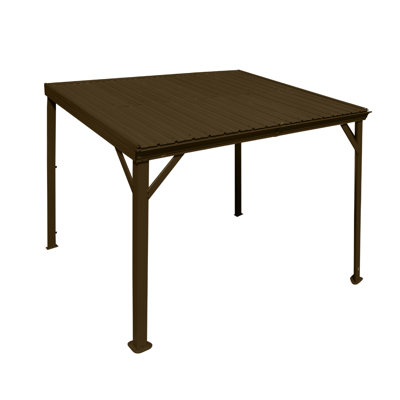 Pavillon de jardin incliné de 8 pi x 10 pi avec pavillon de jardin avec système de drainage intégré, toit en acier galvanisé, abri de patio à toit rigide pour terrasse, porche, cour et plus, brun