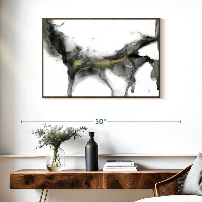 Golden Precipice II, 37 po x 25 po, Cadre flottant noyer