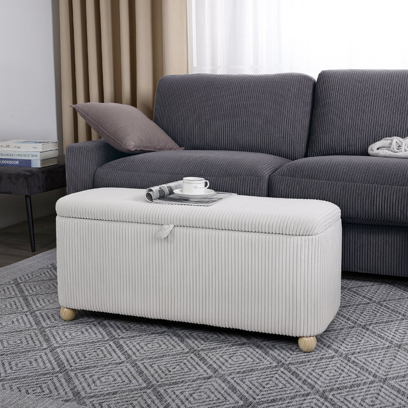 Velvet Rectangular Storage Bench, Cream Corduroy