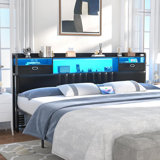 King Size Headboard with Drawer Storage and RGB LED Light, King Upholstered Headboard