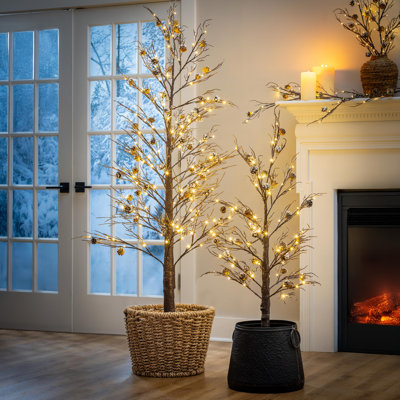 LED Pine Cone Frosted Artificial Branch, 30"H, Set of 2