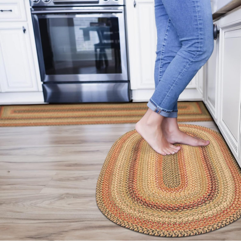 Vinita Abstract Hand Braided Jute/Sisal Rust/Green/Beige Area Rug, Oval 2'3" x 3'9"