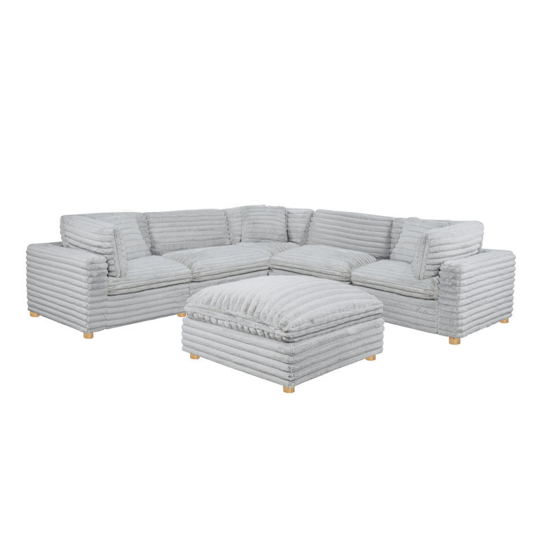 Ensemble modulaire 6 pièces en velours côtelé, Gris clair