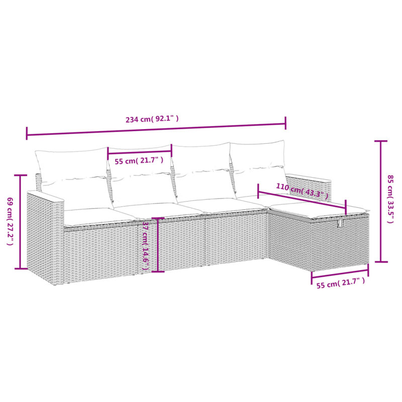 Ensemble de canapé de jardin en acier thermolaqué beige et rotin 5 pièces Vidaxl