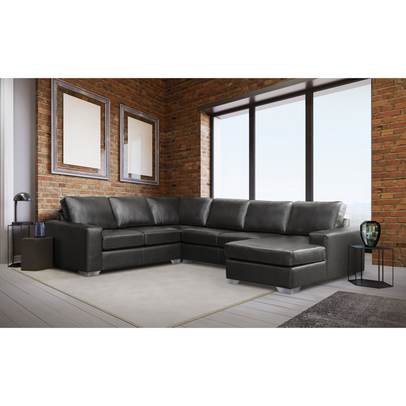 Crooke Upholstered U-Shaped Sectional Left Hand Facing, Gray Genuine Leather