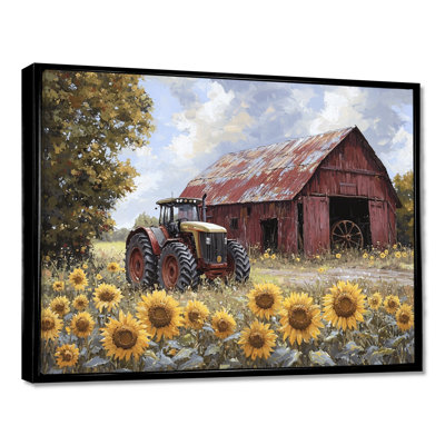 Diyora campagne côté tournesols avec tracteur ferme I - tournesols, art mural