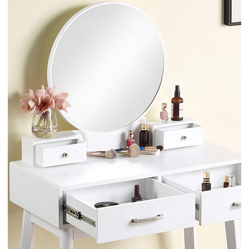 Ensemble coiffeuse et tabouret Liannon, Blanc