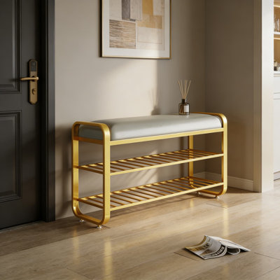 Modern Entryway Bench With Storage Shelf And Soft Cushion, Shoe Rack Organizer With Seating For Hallway, Bedroom, Or Closet