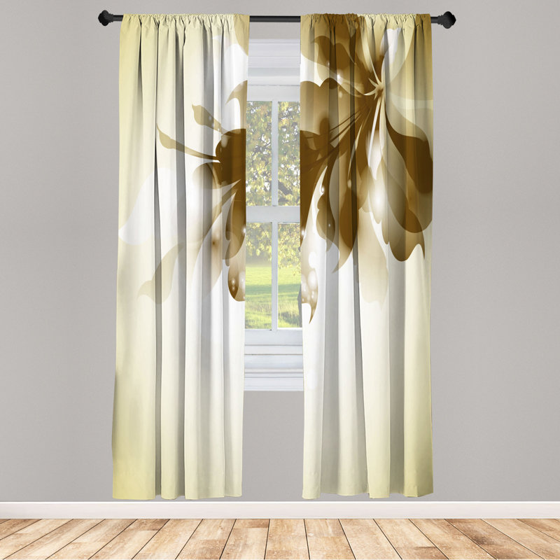 Microfiber Floral Semi-Sheer Rod Pocket Curtain Panels, 28" W x 84" L, Dark Yellow/White