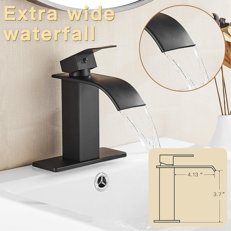 2Pack Single-Handle Waterfall Bathroom Faucet – Lavatory Sink Faucet With Deck Plate & Pop-Up Drain (1 Or 3 Hole Installation, Short Spout Design)