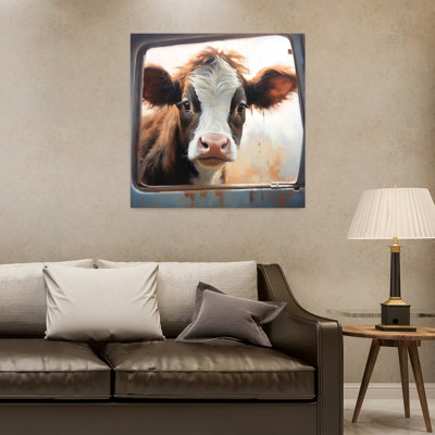 Art contemporain «Peeking In I» avec vache brune