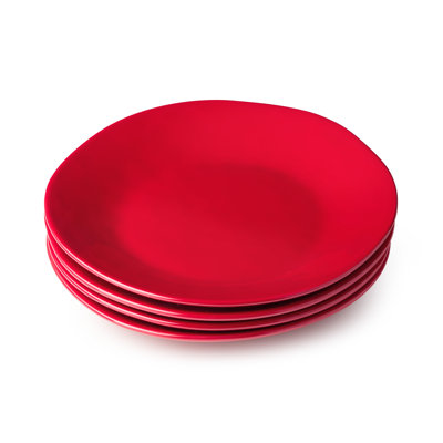 Berry Red Christmas Set of 4 Dessert Plates, Stoneware Holiday Accent Plates for Cookies, Sweets & Appetizers, Mix and Match with Holly and Vines