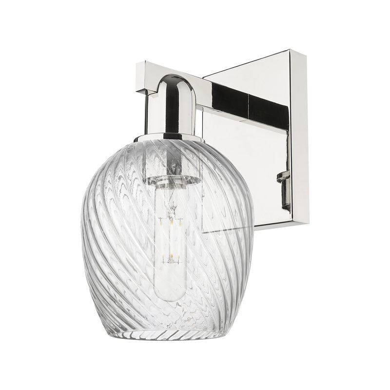 Lyman - 1 lumière - Abat-jour cannelé en spirale transparent - Applique murale, Transparent / nickel poli