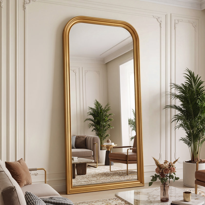 Miroir rétro sur toute la longueur, miroir de plancher surdimensionné, 81"×41", Doré